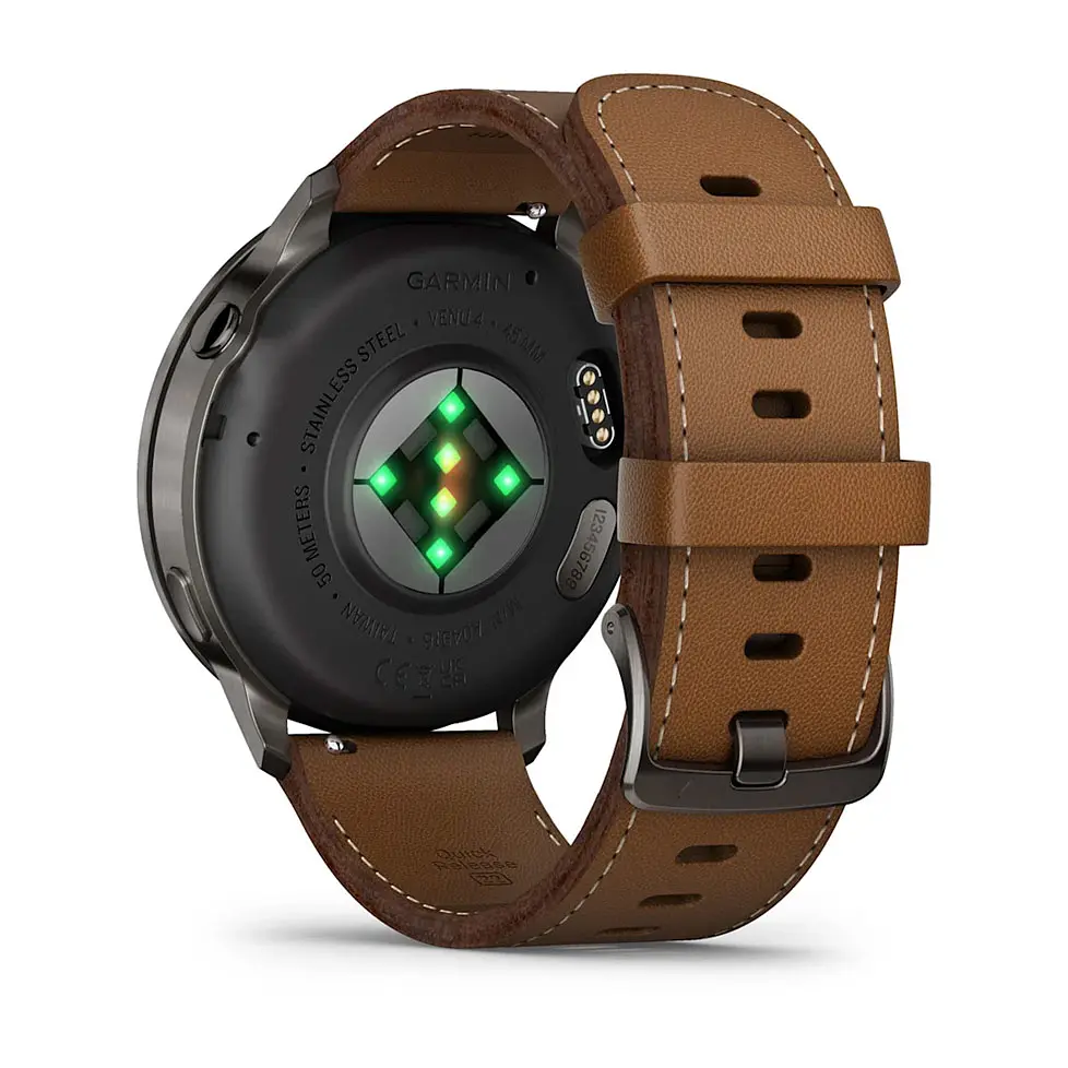 Смарт-годинник Garmin Venu 4 45 мм Slate з чорним силіконовим та коричневим шкіряним ремінцем - фото 2