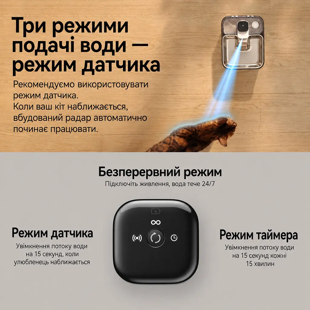 Фонтан для кота Qinliy 3,5 л з акумулятором та датчиком руху, нержавіюча сталь - фото 5