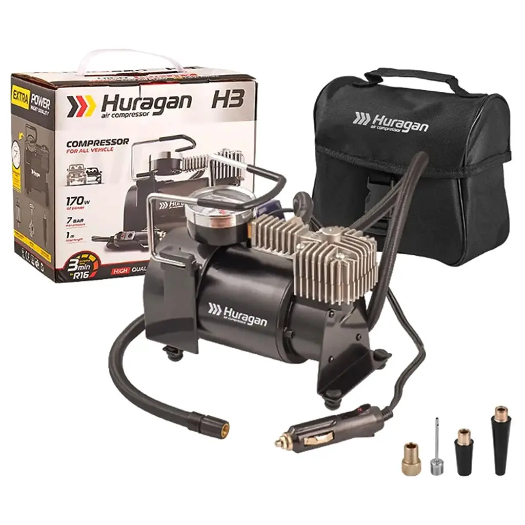 Автомобільний компресор Huragan 12v 170вт 35л 7атм 7А LED Індикатор (H3)