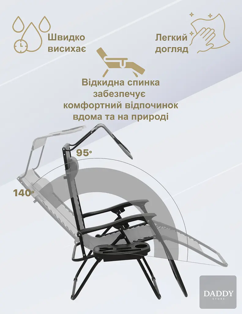 Шезлонг 4P Lumo з козирком та підстаканником - фото 5
