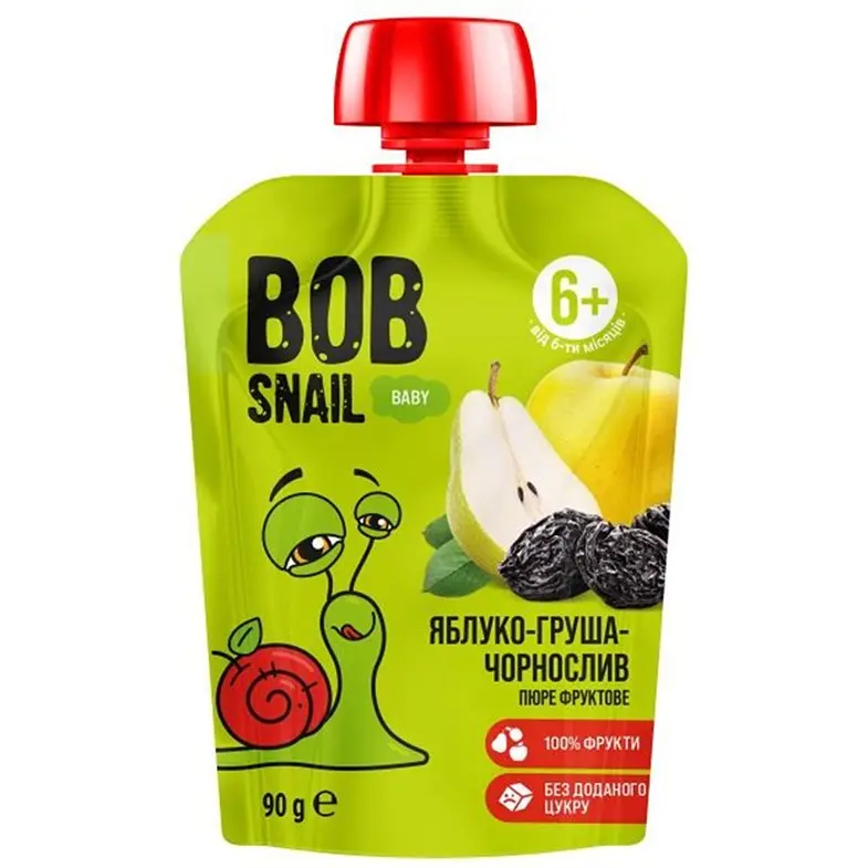Набір пюре Bob Snail Яблуко-Груша-Чорнослив для дітей від 6 місяців, гомогенізоване 900 г (10 шт. х 90 г) - фото 2