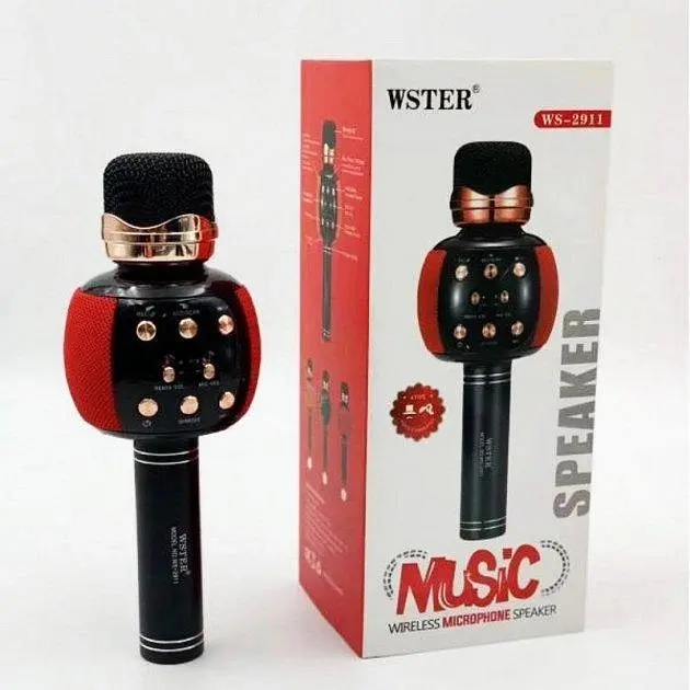 Бездротовий караоке Bluetooth мікрофон з динаміком 5 тембрів голосу USB AUX FM Wster WS-2911 чорно-червоний - фото 2