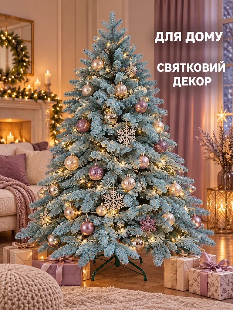 Лита штучна ялинка ЕБ18 Говерла 180 см на металевій підставці, блакитна (49676481) - фото 8