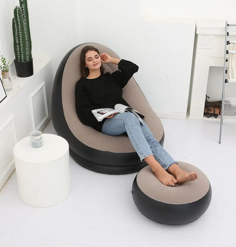 Надувне садове крісло з пуфиком Air Sofa Comfort zd-33223, велюр, 76х130 см - фото 4