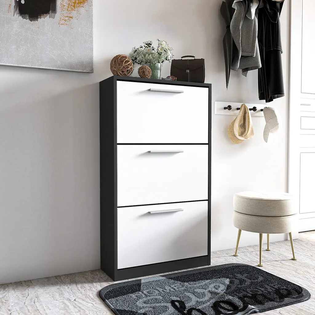 Полиця для взуття Flamecame підлогова на 3 шухляди з ДСП з ручками в стилі лофт II FST-21 - фото 2