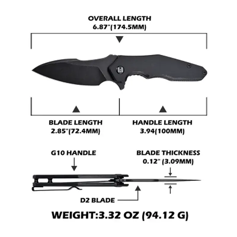 Ніж Hightron Mini Ventura, D2, G10, чорний, чорний stonewash клинок (HK05BLKBS) - фото 6