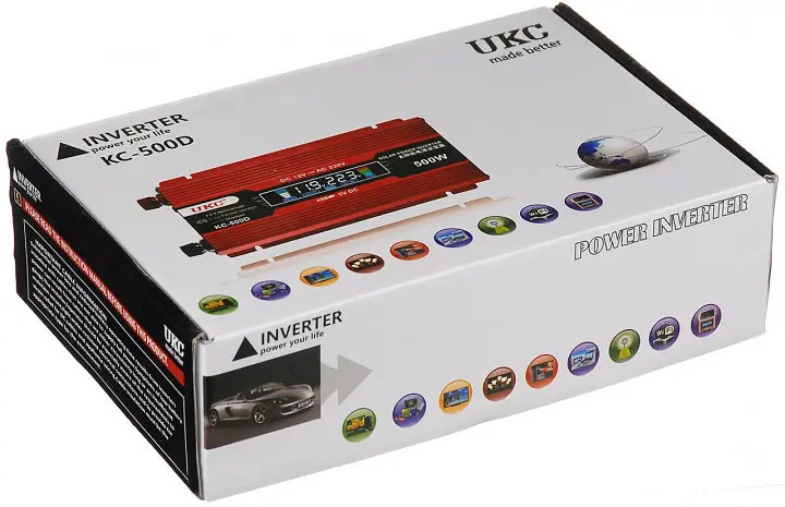Автоінвертор-перетворювач напруги з LCD-екраном UKC 12 V-220 V 500 W KC-500D - фото 5