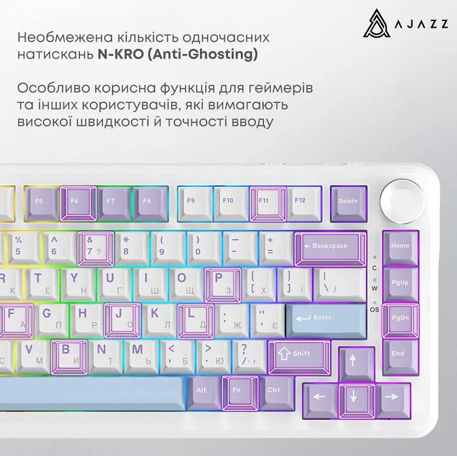 Клавіатура ігрова механічна Ajazz AK-820-Max Magnetic Switch USB RGB White - фото 6