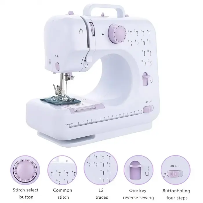 Швейная машинка мини с адаптером 220В и педалью белая Yasm 505 12 в 1 Sewing Machine - фото 2