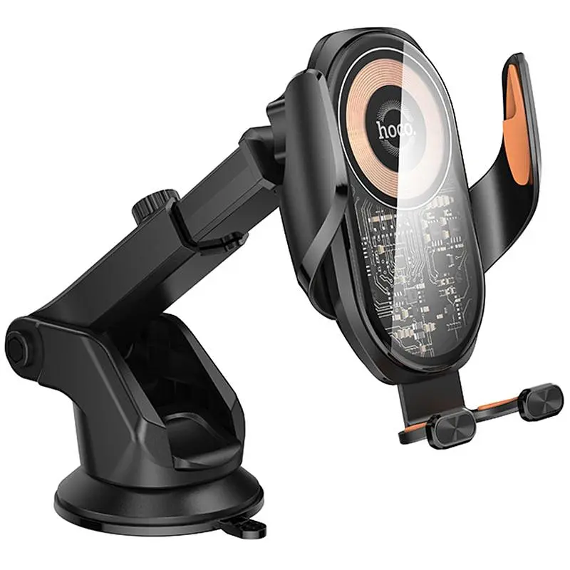 Автотримач з БЗП Hoco HW34 Blue whale 3-axis linkage wireless 15W (center console) Black - фото 5