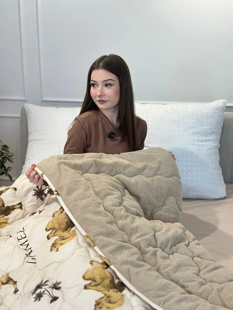 Ковдра двоспальна відкрита двостороння з вовни Arda Camell wool 21437 175х215 см бежева - фото 8