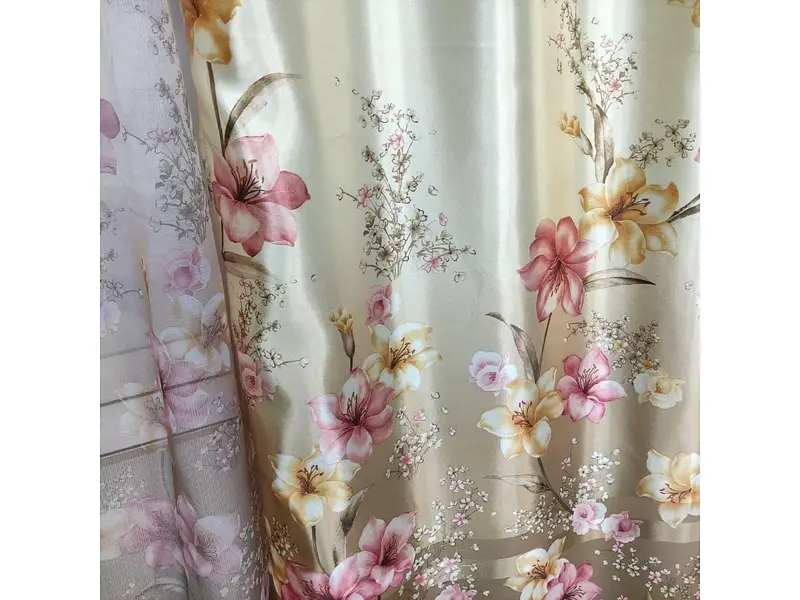 Атласні штори оливкового кольору з ліліями 150х270 ALBO pbe0052953 - фото 10