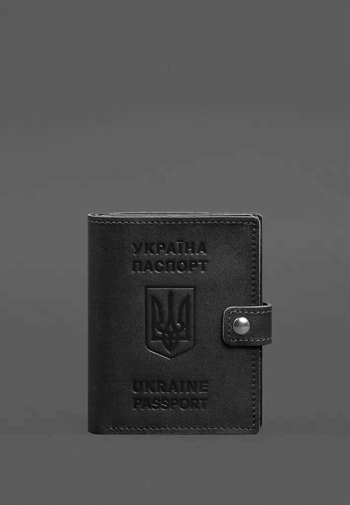 Шкіряна обкладинка-портмоне на паспорт з гербом України 25.1 Чорна - фото 2