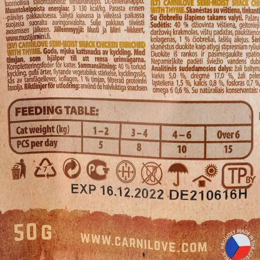 Ласощі для котів Carnilove Chicken with Thyme 50 г (для підтримки сечовивідної системи) - фото 4