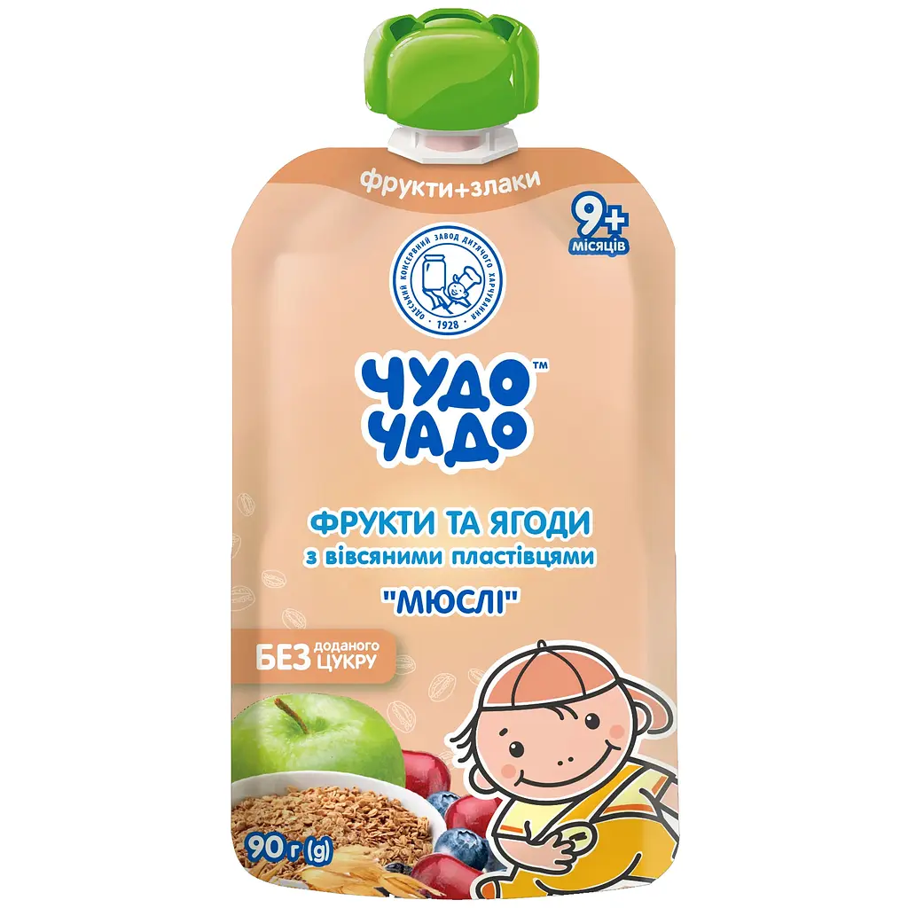 Упаковка пюре Чудо-Чадо Фрукты-ягоды-овсяные хлопья Мюсли 1.44 кг (90 г х 16 шт.) - фото 2