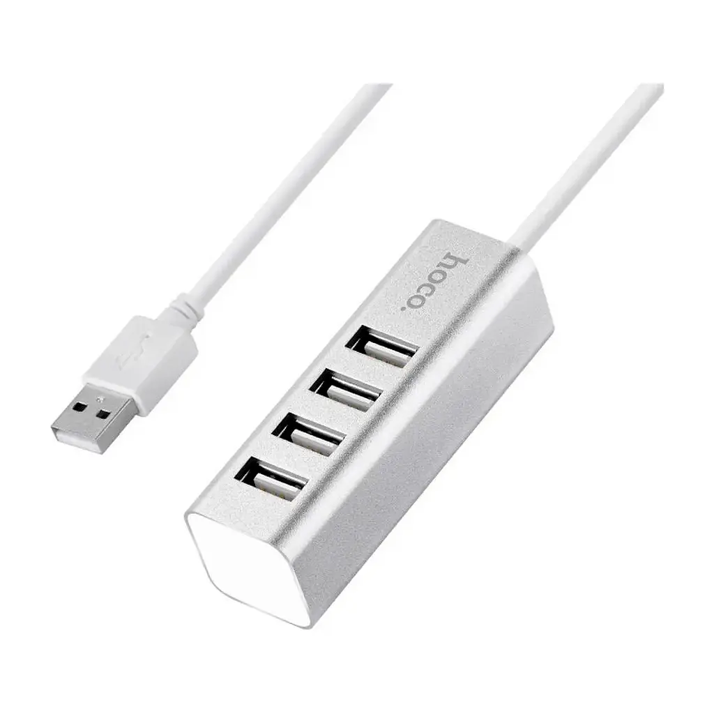 Концентратор HOCO USB 2.0 to 4xUSB Line machine HB1 Silver (6957531038146)