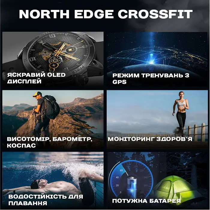 Годинник North Edge CrossFit GPS Black з компасом - фото 9