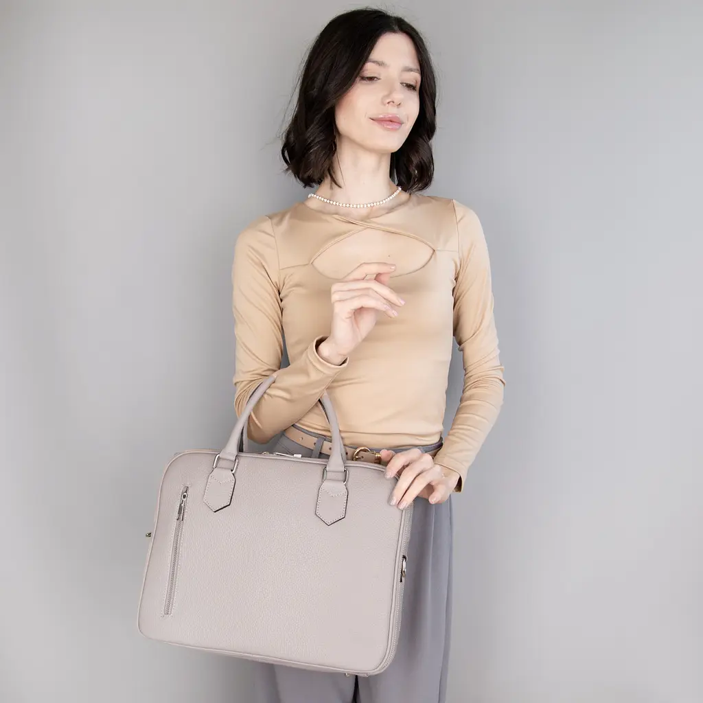 Шкіряна жіноча сумка для ноутбука Virginia Conti 03889 пудрова - фото 2