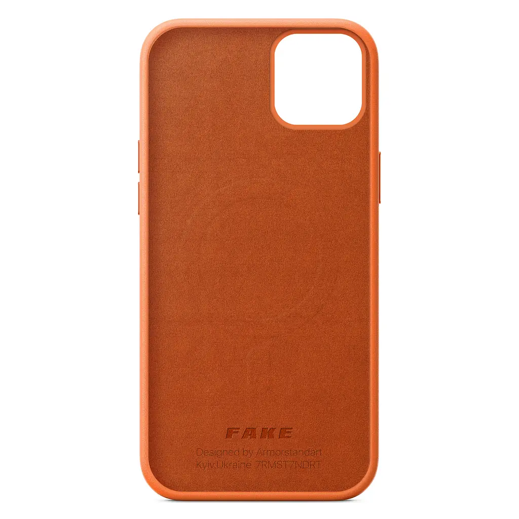 Кожаный чехол-панель для Apple iPhone 14 Plus, FAKE Leather Case, оранжевый, искусственная кожа, премиальный, противоударный, защита всего корпуса, с мягкой подкладкой, поддержка MagSafe и беспроводной зарядки, ArmorStandart (ARM64459) - фото 2