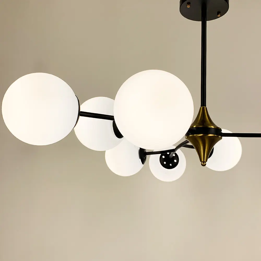 Черная люстра с поворотными веточками на 9 белых плафонах d=150 | Ст. K 21/9 BK+WT новый | Line F - фото 4