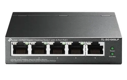 Комутатор TP-LINK TL-SG1005LP, 5x100/1000 Mb/s, автоматичне визначення MDI/MDIX, металевий корпус, керований