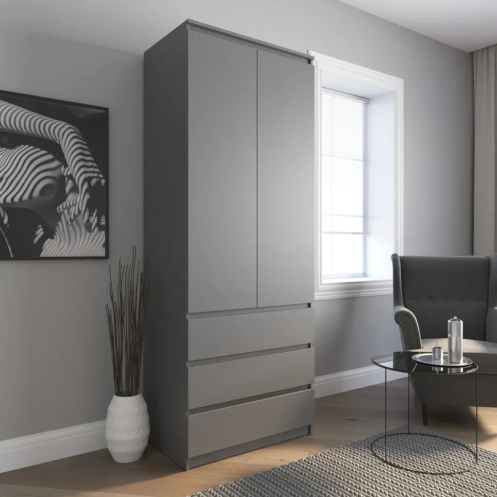 Шафа для одягу Vays R-9, 3 шухляди, штанга, без ручок, ЛДСП, 80×50×211 см – для спальні, вітальні, передпокою - фото 5