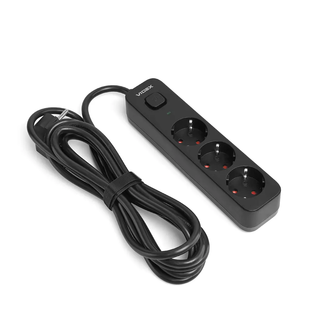 Мережевий подовжувач VIDEX ONCORD з/з 3п 3м (3x1.5мм) з кнопкою Black VIDEX (27686-000) - фото 2
