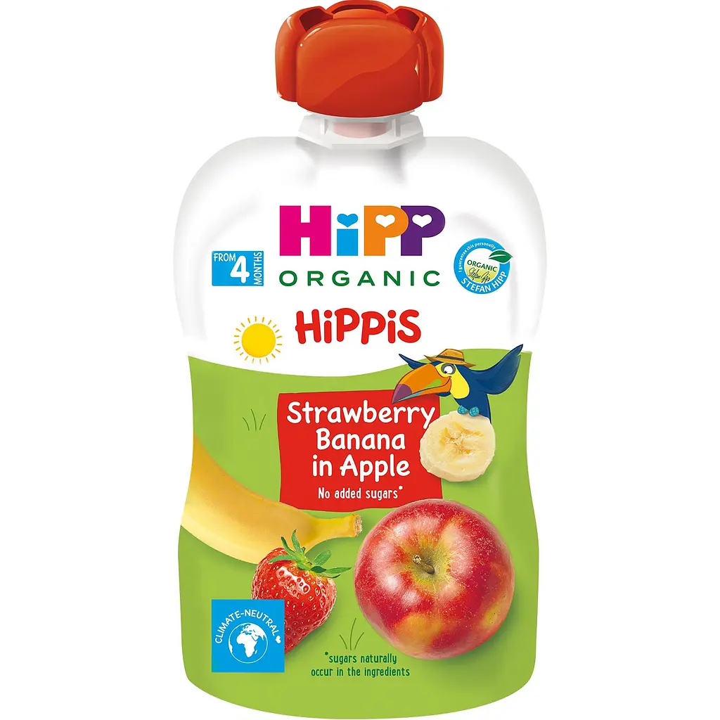 Органічне фруктове пюре HiPP HiPPiS Pouch Яблуко-полуниця-банан 100 г
