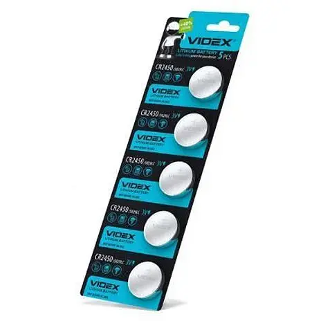 Батарейка CR2450, літієва, Videx, 5 шт, 3V, Blister - фото 1