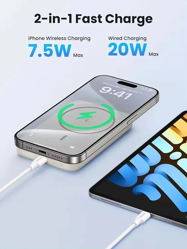 Магнітний Magsafe Повербанк Ugreen PB561 10000mAh 20W з бездротовою магнітною зарядкою для iPhone бежевий - фото 6