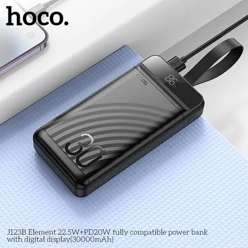 Внешний аккумулятор Hoco J123B Element 22.5W+PD20W с LCD и LED-lamp 30000 mAh черный - фото 6