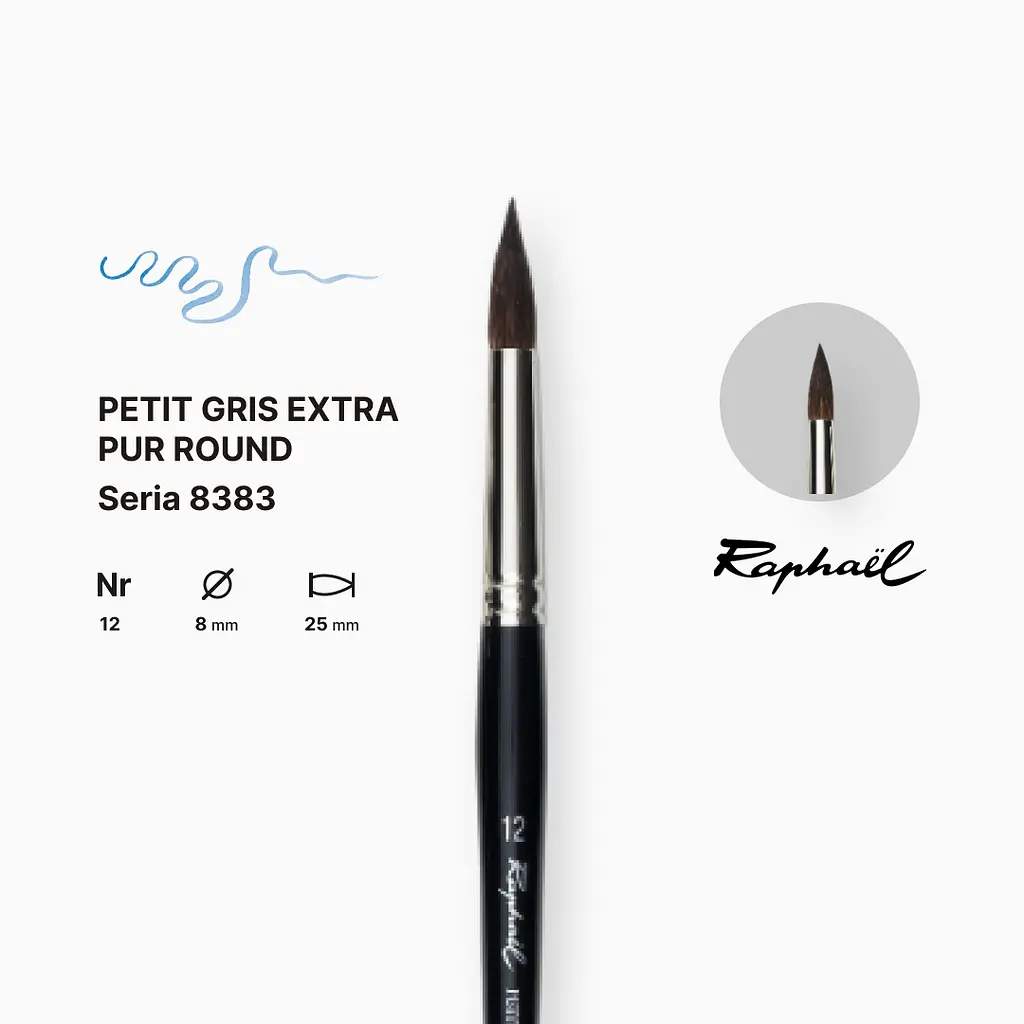 Пензель білка кругла Raphael Petit Gris Extra Pur, №12, професійний, коротка ручка - фото 2