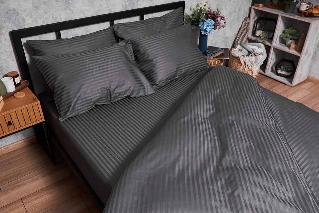 Комплект постельного белья Moon&Star Satin Stripe Stripe Black Детский 110x140 см наволочки 2x40x60 см - фото 4