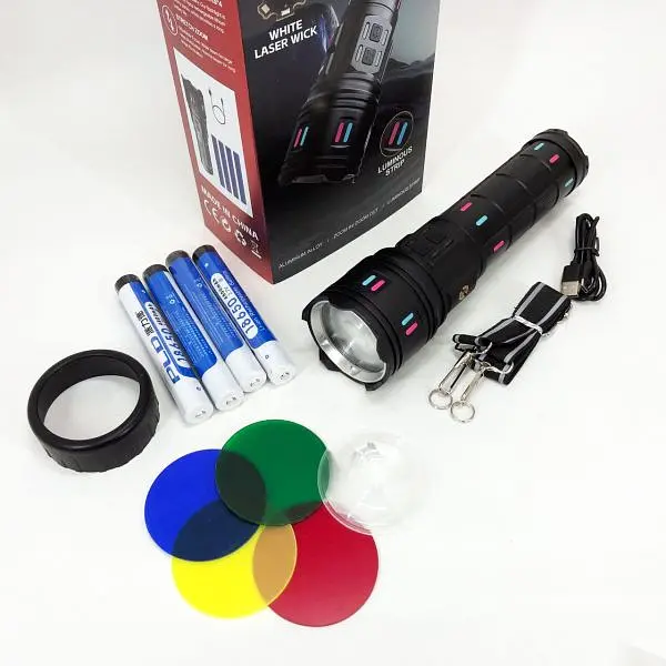 Ліхтар NIGHT VISION FLUORESCENCE XPRO AK177-1, білий лазер, LED, power bank, 4×18650, індикація заряду, ЗУ Type-C, zoom, 5 фільтрів (47153-177-1_1117) - фото 10