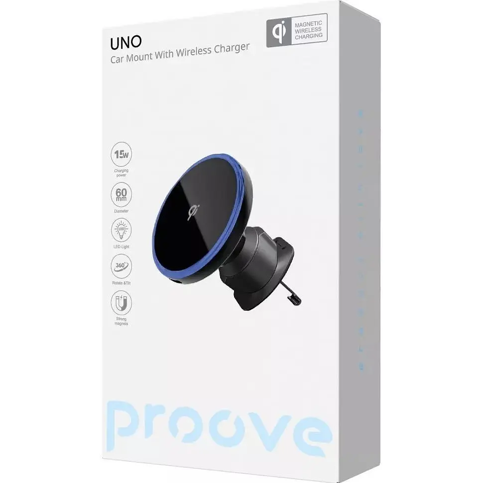 Автотримач із бездротовою зарядкою Proove UNO 15W Black (WHUN15002001) [162335] - фото 2