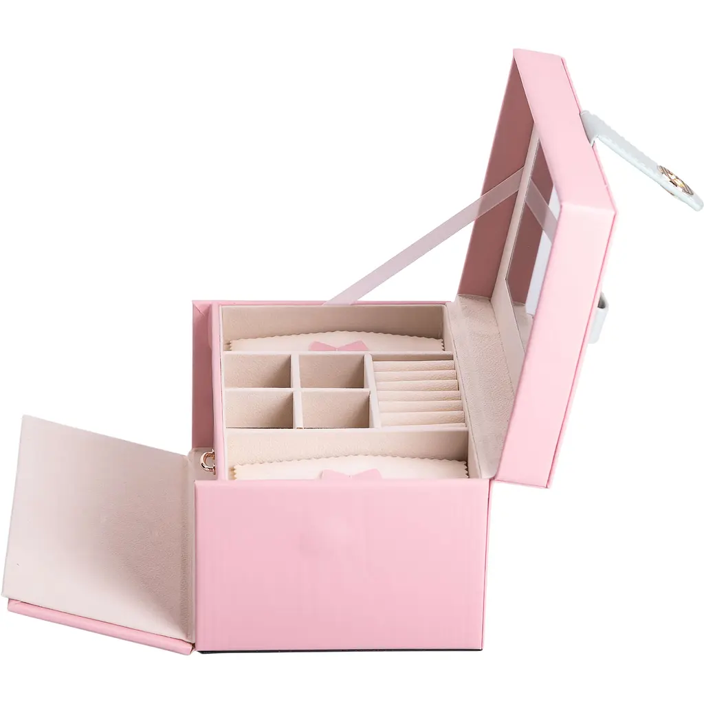 Кейс-скринька Yiwu для прикрас на кнопці 22.5x15.5x13 см рожевий HP-5-17P - фото 3