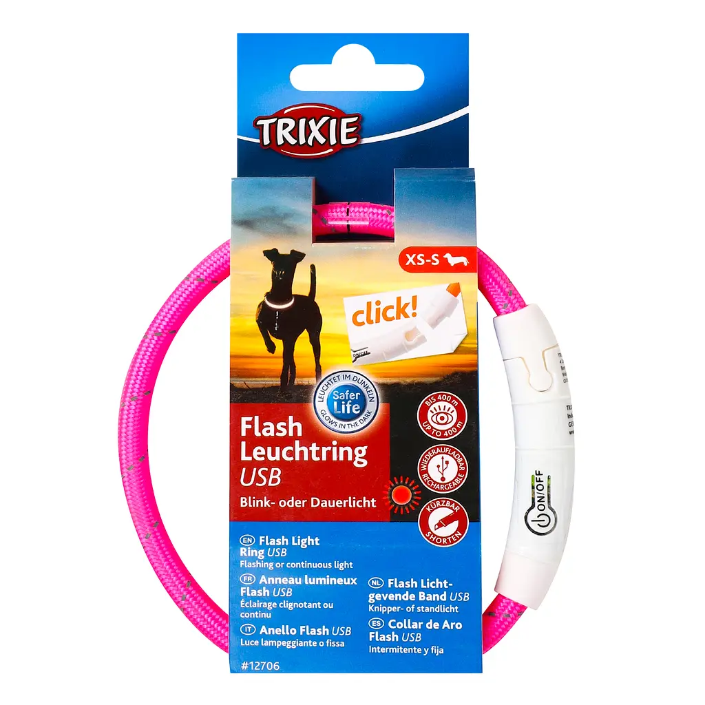 Ошейник для собак Trixie, USB, светящийся, 35 см, розовый - фото 2