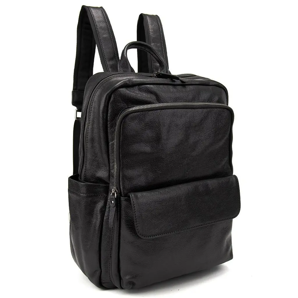 Чоловічий шкіряний рюкзак чорний Tiding Bag 2086A чорний - фото 8