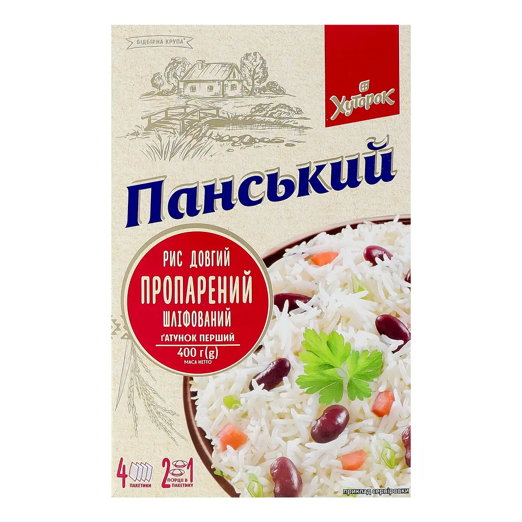 Рис пропаренный Хуторок Панский длинный шлифованный 400 г - фото 2