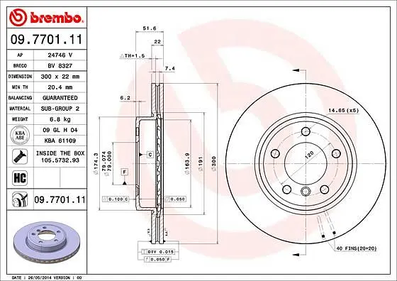 Диск гальмівний передній вентильований Bmw 3, Z4, Z3 95-09р Brembo (09.7701.11) - фото 2