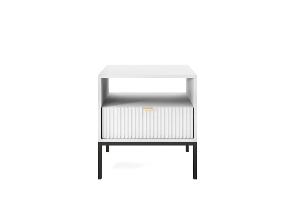 Тумба прикроватная Perfect Home Новая/Nova с 1 ящиком и черными ножками S54 Белый (PFH-091260) - фото 2