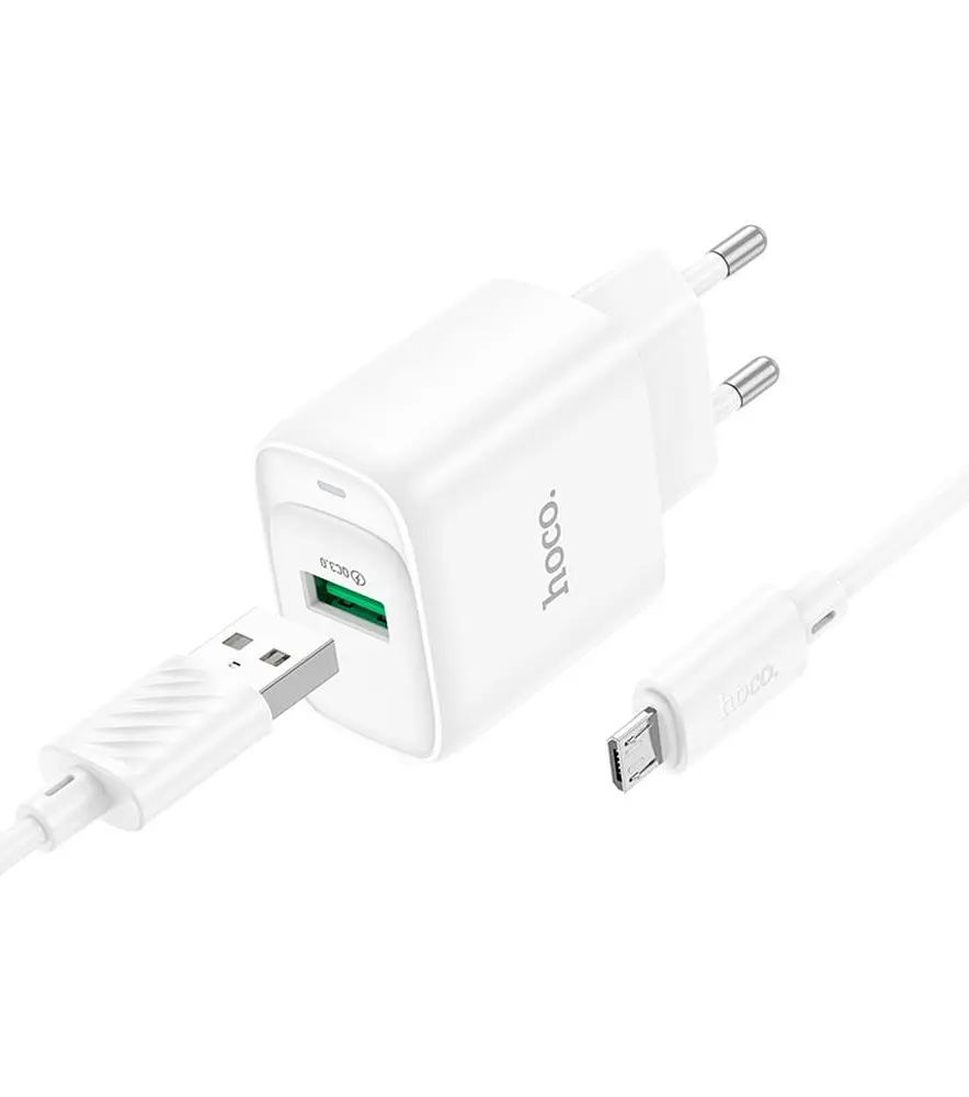 Зарядний комплект Hoco C140A Fast Charger 1 USB 18W 5V/3A QC3.0 USB to Micro 1 м White (36295_3607263)