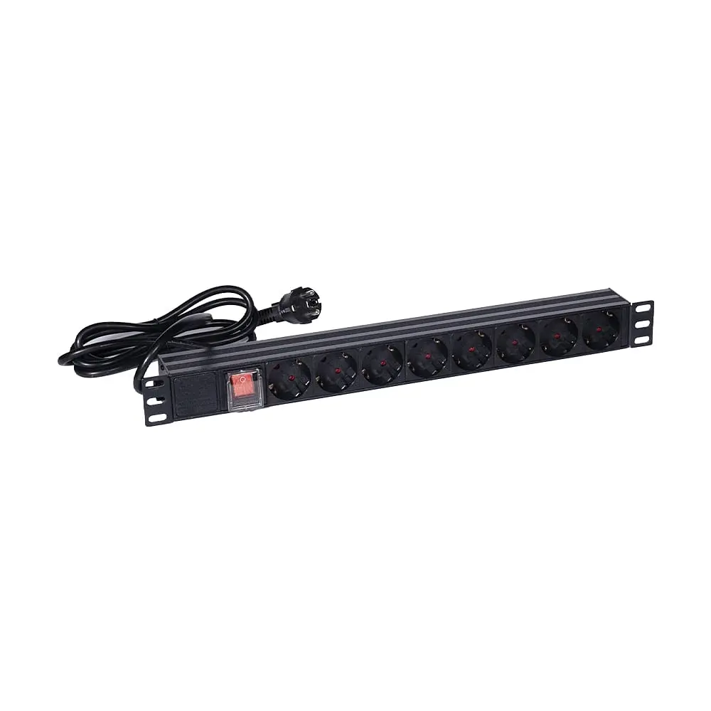 Блок розеток NVC-PDU/8M-16А Black для комутаційної шафи 19" на 8 розеток, з вимикачем (25-00073) - фото 2