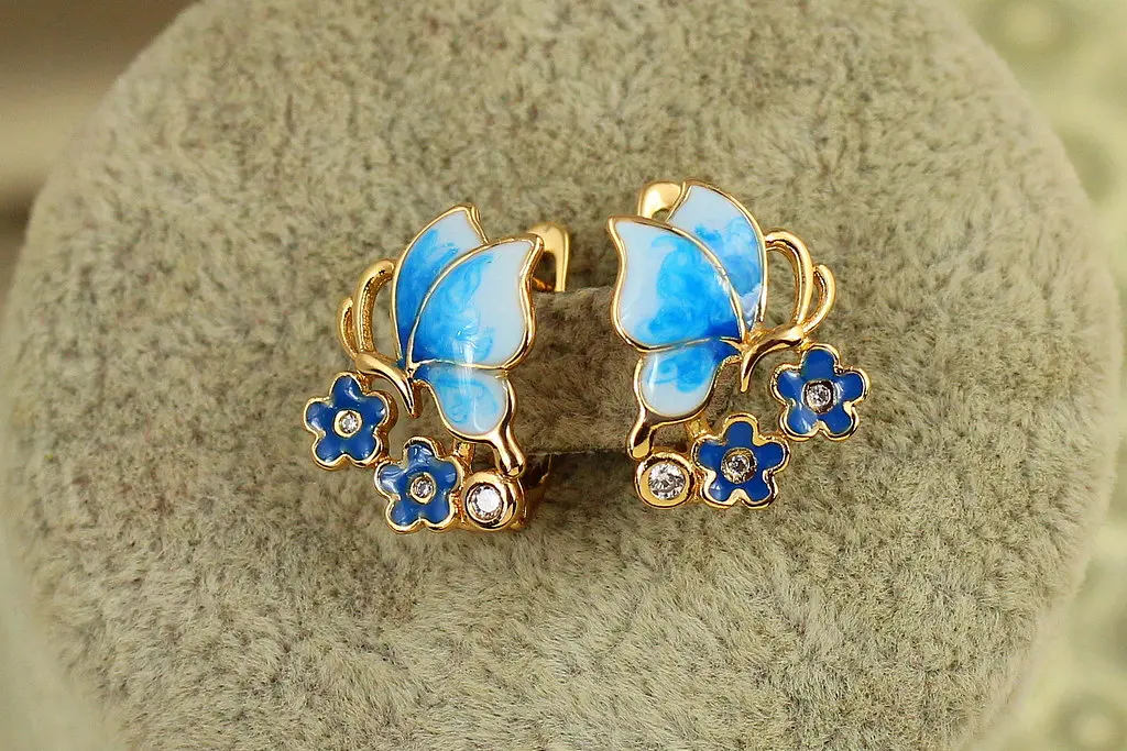 Сережки Xuping Jewelry Пилок незабудки 1,6 см золотисті - фото 2