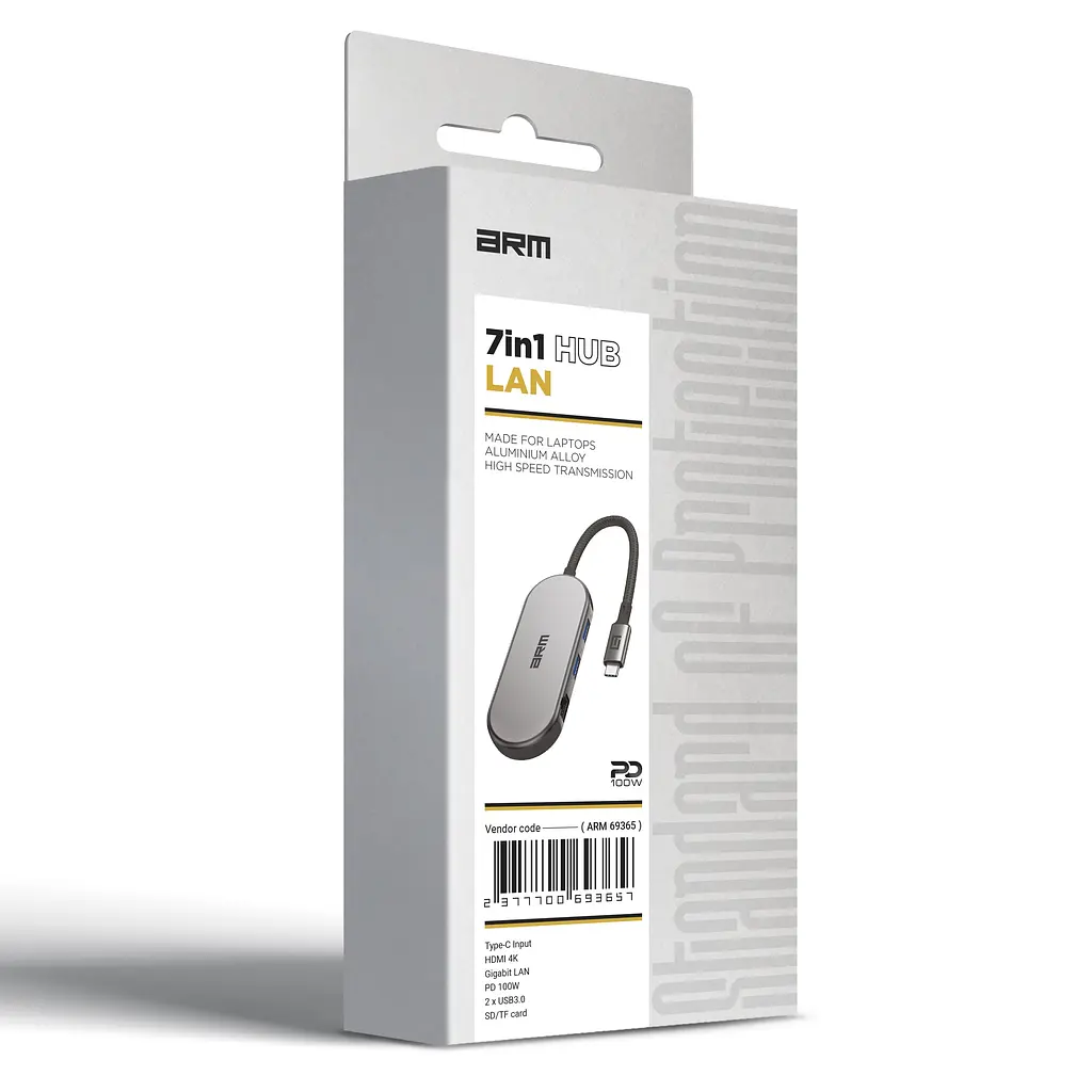 Хаб USB-C ArmorStandart Type-C to HD4K+LAN+PD+2USB+TF/SDcard Grey (ARM69365) - фото 4