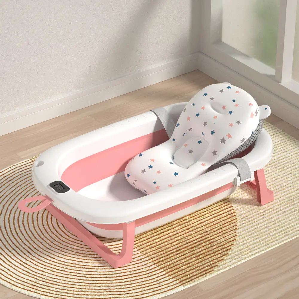 Дитяча ванночка Hanert KinderBad складна з подушкою термометром Pink - фото 4