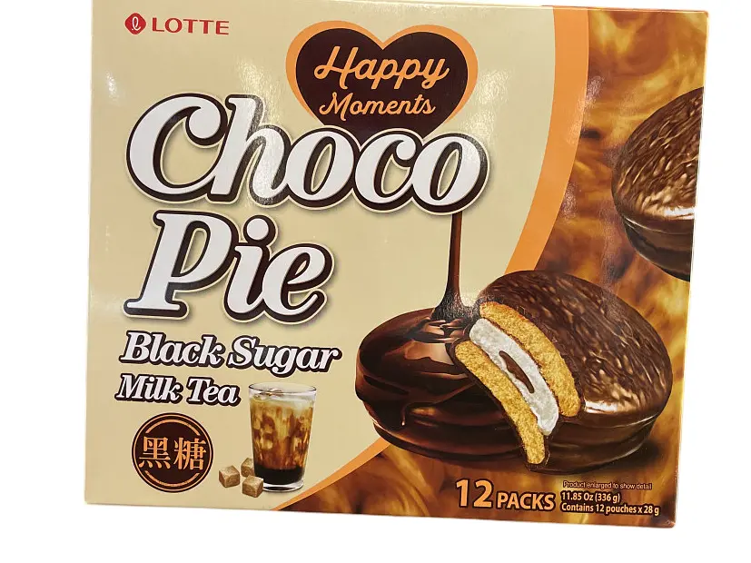 Печиво Lotte Choco Pie Black Sugar Milk Tea зі смаком чорного цукру та молочного чаю 336 г (845502021128)