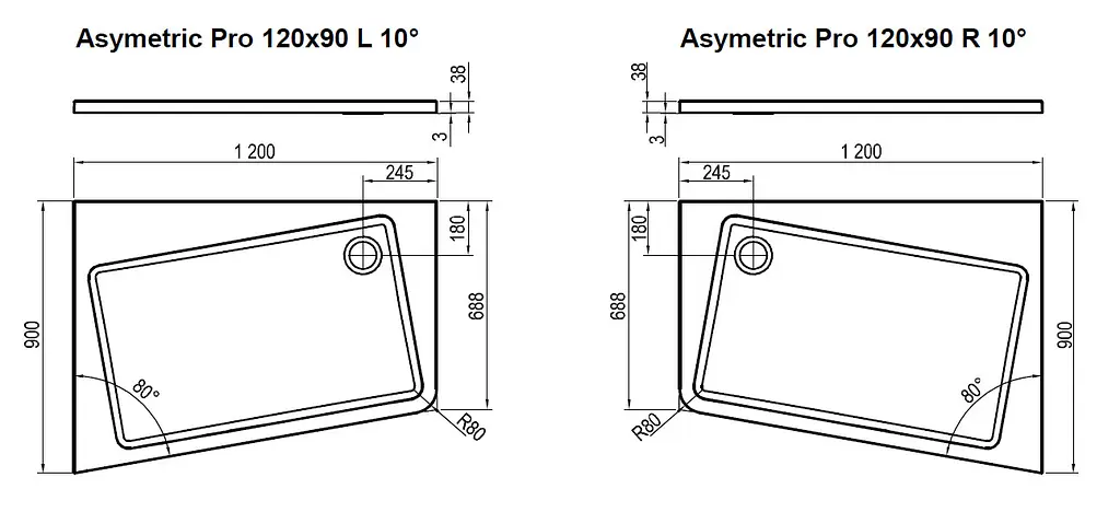 Душовий піддон Ravak Asymetric Pro 120x90 R 10° XA25G70101P - фото 5