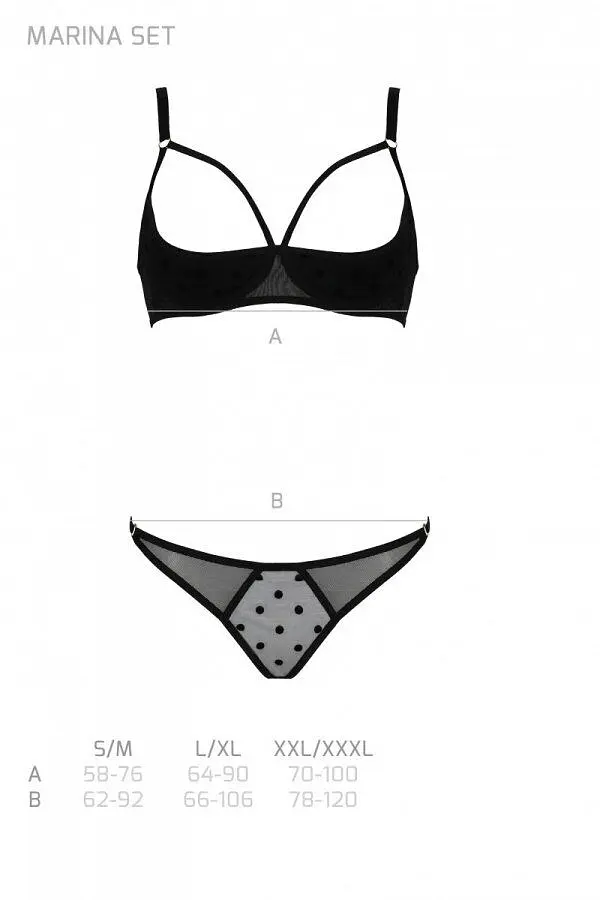 Еротичний комплект Passion MARINA SET WITH OPEN BRA, L/XL, black, відкриті чашки - фото 5