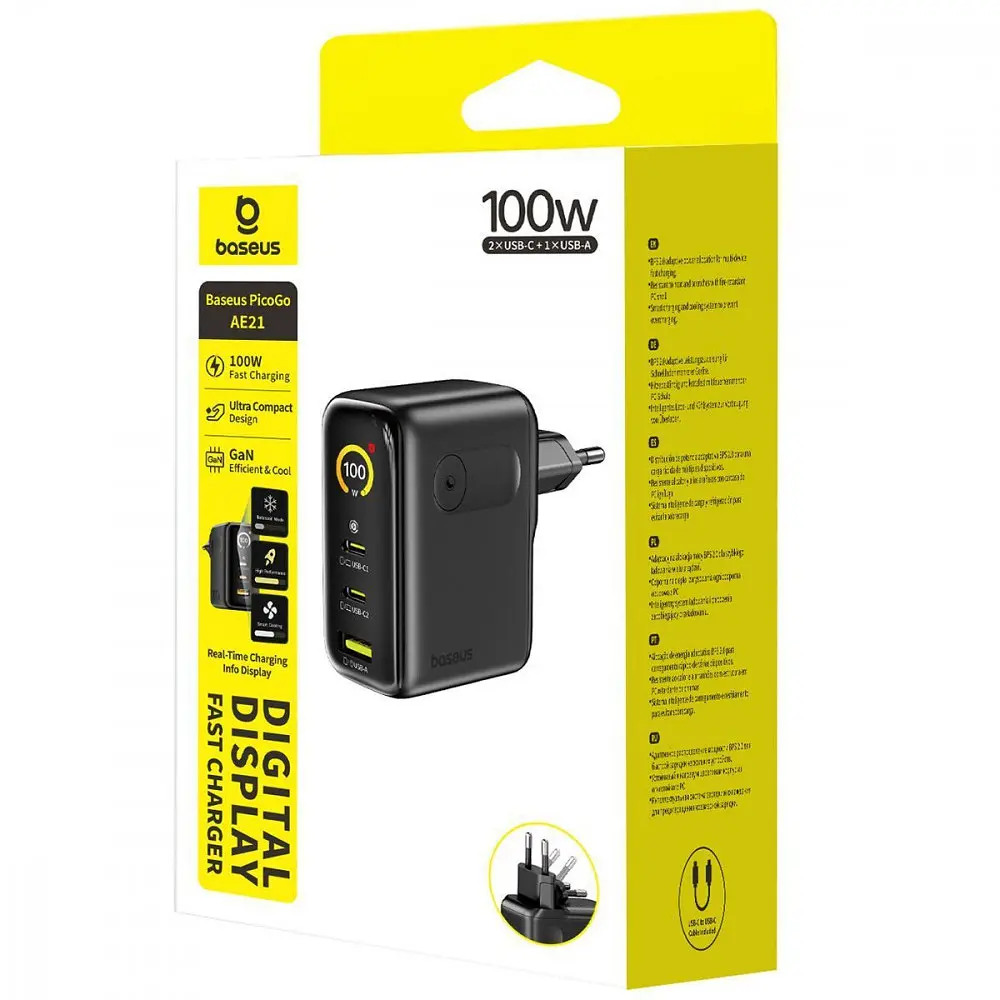 МЗП Baseus PicoGo AE21 100W (2Type-C + USB) + Кабель Type-C to Type-C 100W (1.5m) - фото 2
